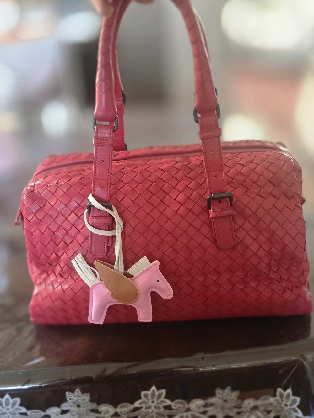 Bottega Veneta Red Intrecciato Leather Montaigne Bag